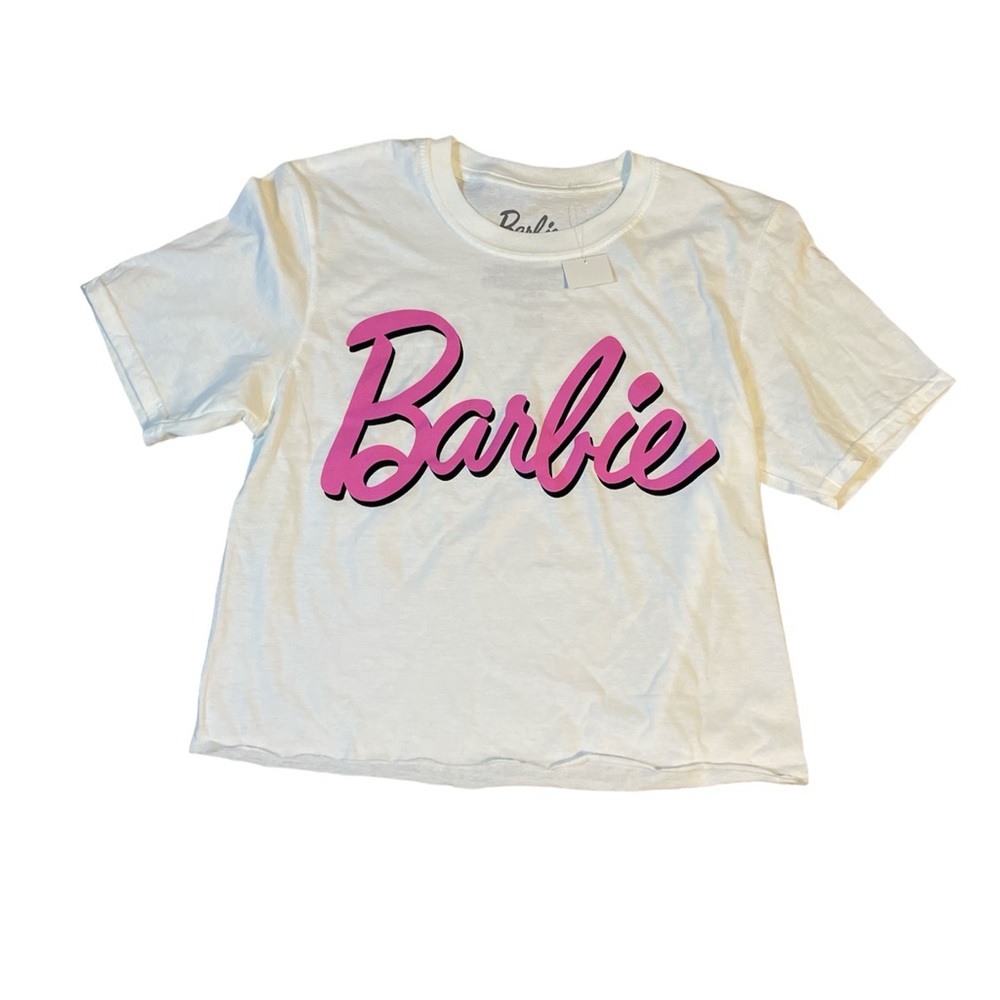 Juniors' Barbie Classic Logo Cropped Graphic Tee nwt small